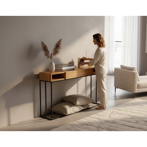 KONSOLA Z SZUFLADĄ DREWNO LITE DĄB OLCHA SKD-281